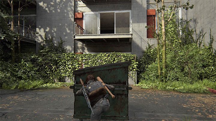 Na tyłach motelu znajdziesz budynek mieszkalny z pozornie niedostępnym wysoko umieszczonym balkonem - The Last of Us 2: Crafting - lista przedmiotów do wytworzenia - The Last of Us 2 - poradnik do gry