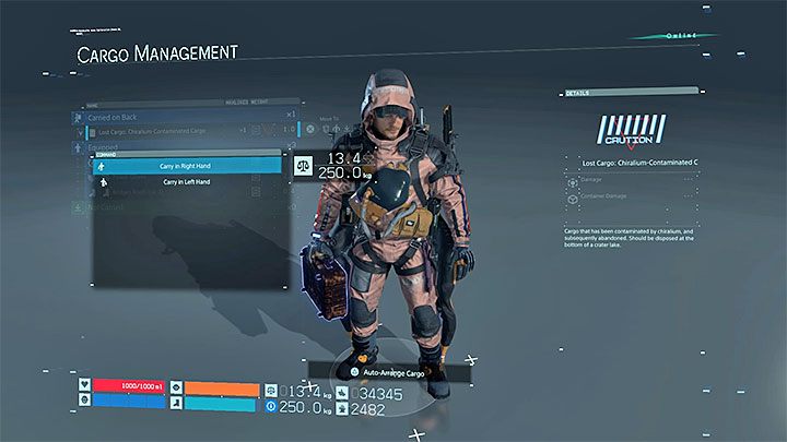 Wybierz z inwentarza ładunek ze skażonym chiralium i umieść go w jednej z dłoni Sama - Trofeum Dostawca usług publiicznych | Trofea i osiągnięcia w Death Stranding - Death Stranding - poradnik do gry