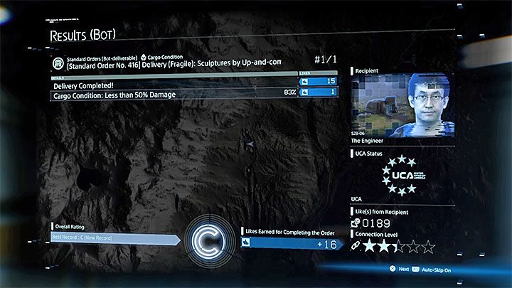 Po tym jak bot wykona misję nie wyświetli się od razu ekran jej podsumowania - Zlecenia standardowe | Death Stranding - Death Stranding - poradnik do gry
