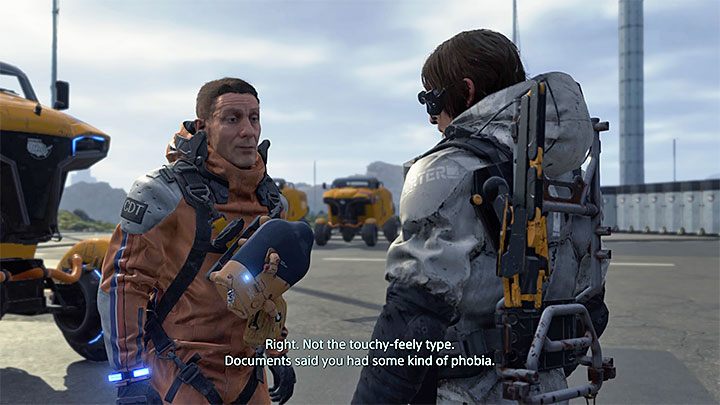 Omawiany na tej stronie problem możesz już zaobserwować w pierwszych minutach gry kiedy to główny bohater odmówi podania dłoni Fragile w trakcie pierwszego spotkania w jaskini - Dlaczego Sam z Death Stranding unika fizycznego kontaktu z innymi ludźmi? - Death Stranding - poradnik do gry