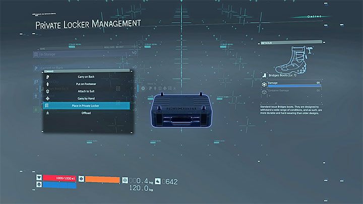 Po wybraniu opcji otwarcia prywatnej szafki możesz przenieść do niej wybrane przedmioty z inwentarza - Gdzie składować niepotrzebny sprzęt w Death Stranding? - Death Stranding - poradnik do gry