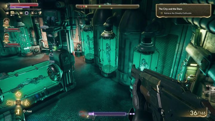Gdy dotrzesz do pomieszczenia z DMSO, w pierwszej kolejności skieruj się do terminala i pobierz 26,371% substancji - Miasto i gwiazdy | Solucja The Outer Worlds - The Outer Worlds - poradnik do gry
