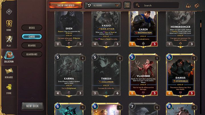 W tej zakładce znajdziesz wszystkie karty, które udało Ci się zdobyć - Kolekcja kart w Legends of Runeterra - Legends of Runeterra - poradnik do gry