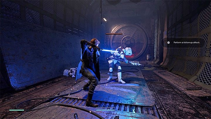 W jednym z następnych wagonów załączy się samouczek z blokowania kamery na przeciwnikach - Prolog (Wysypisko) - solucja Jedi Upadły zakon / Fallen Order - Star Wars Jedi Fallen Order - poradnik do gry
