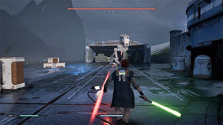 Po dotarciu na lądowisko zostaniesz zmuszony do pokonania maszyny kroczącej AT-ST - Rozdział 2 Grobowiec Eilram - solucja Jedi Upadły zakon / Fallen Order - Star Wars Jedi Fallen Order - poradnik do gry