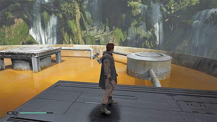 Skręć w lewo i skacz po kolejnych platformach znajdujących się nad trującym zbiornikiem - Rozdział 3 Kashyyyk - solucja Jedi Upadły zakon / Fallen Order - Star Wars Jedi Fallen Order - poradnik do gry