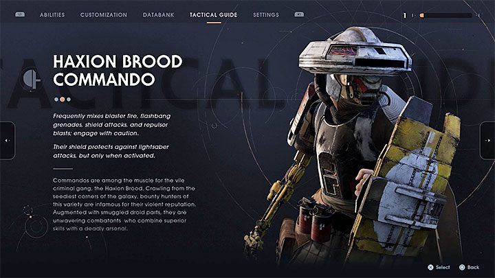 2) Haxion Brood Commando - Dysponuje on szerokim wachlarzem umiejętności - może strzelać z blastera, rzucać granatami, wspomagać się tarczą (skupiaj się wtedy na zmniejszeniu dzielącego was dystansu) oraz wykonywać szarże z tarczą (odskakuj w odpowiednich momentach na boki) - Łowcy nagród w Jedi Upadły Zakon / Fallen Order - Star Wars Jedi Fallen Order - poradnik do gry