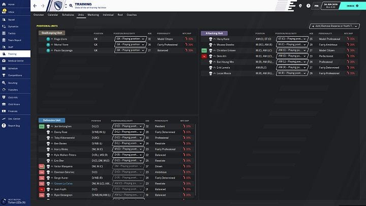 W grze FM 20 dostępne są następujące grupy treningowe: zawodnicy ofensywni, zawodnicy defensywni oraz bramkarze - Treningi w Football Manager 2020 - Football Manager 2020 - poradnik do gry