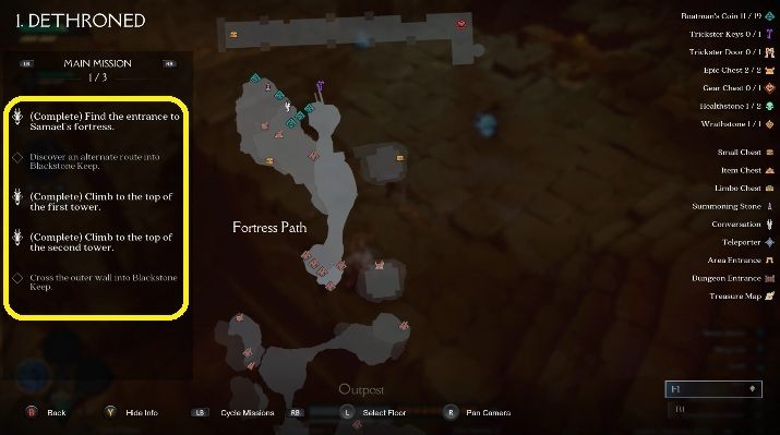 Z lewej strony mapy możesz odczytać jakie misje masz do wykonania w tej lokacji - główne i poboczne - Darksiders Genesis: Mapa - jak wygląda? - Darksiders Genesis - poradnik do gry