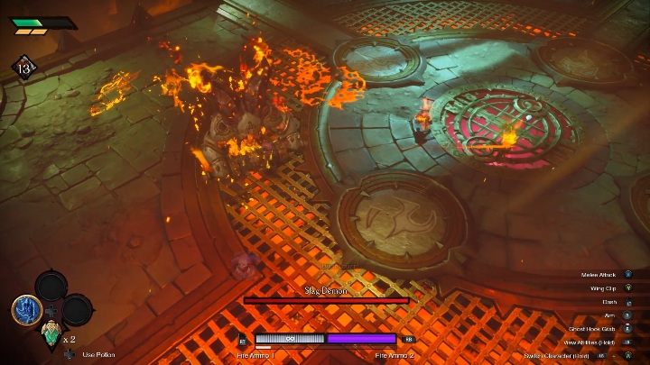 Slag Demon szarżuje po całej arenie, aby uniknąć tego ataku musisz po prostu szybko odskoczyć - Darksiders Genesis: Slag Demon boss - rozdział 2, walka - Darksiders Genesis - poradnik do gry