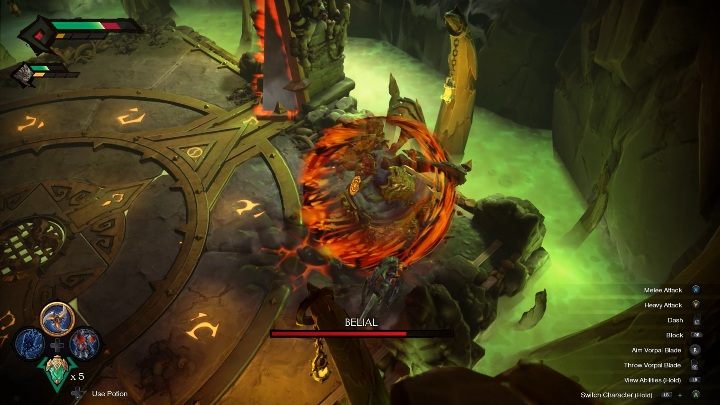 W niektórych momentach Belial odpala tarczę, która blokuje zadawanie mu ciosów - Darksiders Genesis: Belial boss - rozdział 9, walka - Darksiders Genesis - poradnik do gry