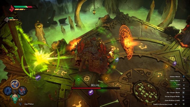 Belial potrafi również przywołać dwa promienie, które go wzmacniają - Darksiders Genesis: Belial boss - rozdział 9, walka - Darksiders Genesis - poradnik do gry
