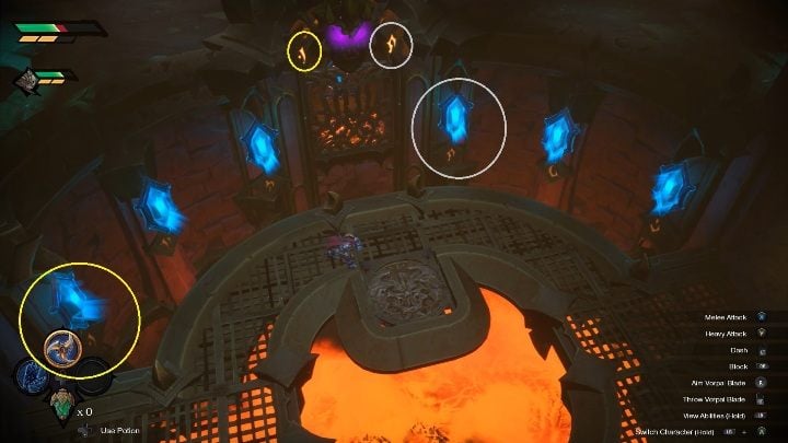 Jeśli wszystkie świecą się na niebiesko możesz spojrzeć na znaki - Darksiders Genesis: Wrota. rozdział 6 - jak otworzyć? - Darksiders Genesis - poradnik do gry