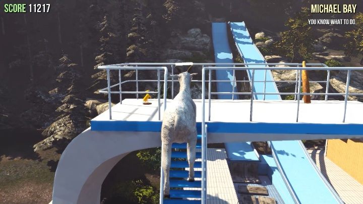 Przy basenie jest ogromna skocznia - Posągi kóz w Goat Simulator - Goat Simulator - poradnik do gry