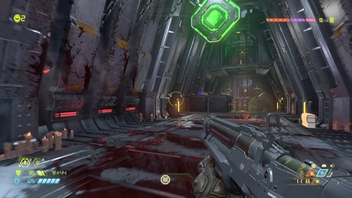 Trafisz do pomieszczenia z potworem i wiszącym, zielonym przyciskiem - Doom Eternal: Baza Kultystów (Cultist Base) solucja, opis przejścia - Doom Eternal - poradnik do gry