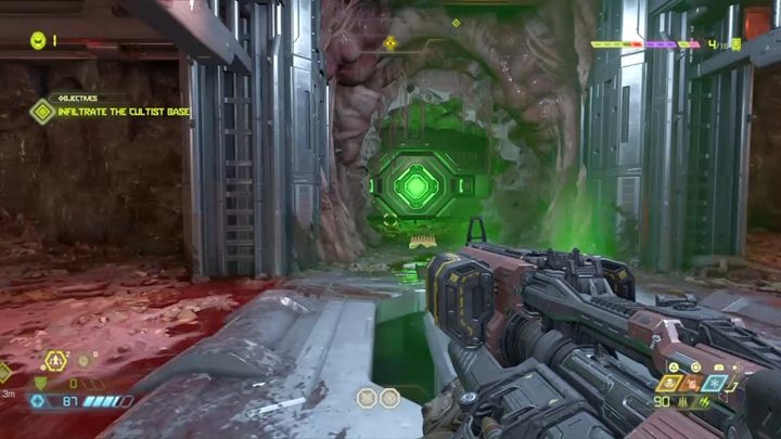 Dotrzesz do szybu i zielonego przycisku - Doom Eternal: Baza Kultystów (Cultist Base) solucja, opis przejścia - Doom Eternal - poradnik do gry