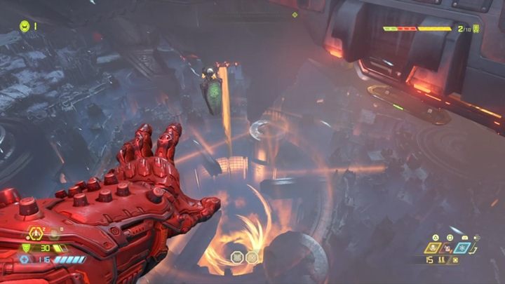 Stąd musisz wspiąć się po ścianie do góry i przejdź drzwiami dalej - Doom Eternal: Baza Łowców Zagłady (Doom Hunter Base) solucja, opis przejścia - Doom Eternal - poradnik do gry