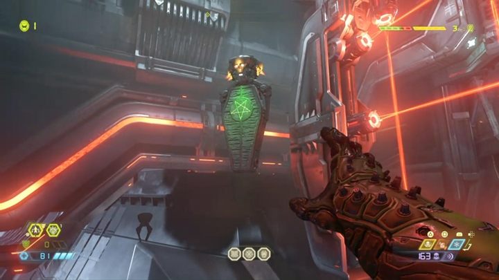 Walcz z przeciwnikami i idź dalej korytarzami, a za moment czeka cię kolejny skok - mierz tak, by złapać się trumny - Doom Eternal: Baza Łowców Zagłady (Doom Hunter Base) solucja, opis przejścia - Doom Eternal - poradnik do gry