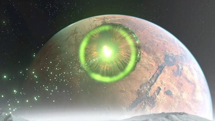 Przejdź kolejnym szybem dalej, obejrzyj scenkę, a twój bohater wystrzeli działo BFG - 10000 w Mars, tworząc wielką dziurę - Doom Eternal: Jądro Marsa (Mars Core) solucja, opis przejścia - Doom Eternal - poradnik do gry