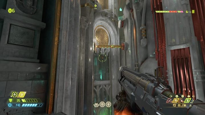 Musisz teraz złapać się drążka i wskoczyć na metalową ścianę, stąd przeskocz drążkami do góry i wspinaj się aż do wyjścia - Doom Eternal: Nekravol 2 solucja, opis przejścia - Doom Eternal - poradnik do gry