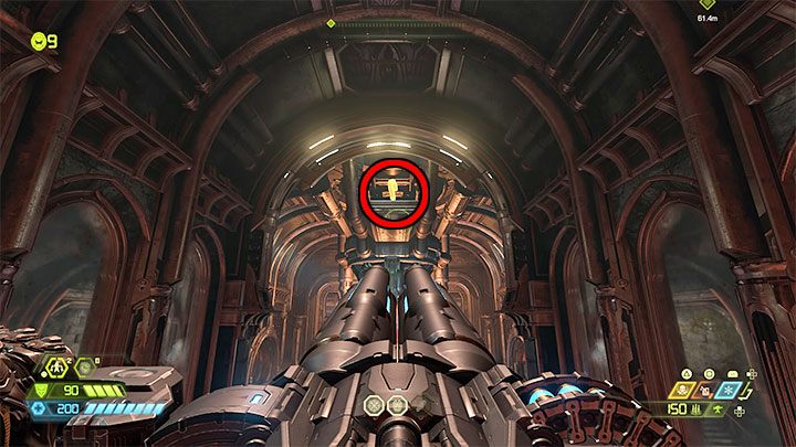 Opisywany pytajnik możesz zauważyć przy suficie i wydaje się on pozornie niedostępny - Doom Eternal: Pytajnik w Fortecy - jak dotrzeć? - Doom Eternal - poradnik do gry