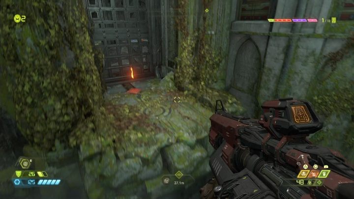 Do tej znajdźki dotrzesz zeskakując z głównej drogi i kierując się w lewo - Doom Eternal: Exultia | Mapa sekretów, znajdźki - Doom Eternal - poradnik do gry