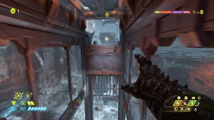 Po wdrapaniu się na samą górę odwróć się i przeskoczy na kolejna półkę - Doom Eternal: Baza kultystów | Mapa sekretów, znajdźki - Doom Eternal - poradnik do gry