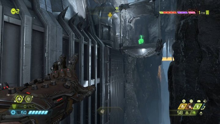 Po otworzeniu przejścia przeskocz na ścianę, a z niej prosto na windę - Doom Eternal: Baza kultystów | Mapa sekretów, znajdźki - Doom Eternal - poradnik do gry