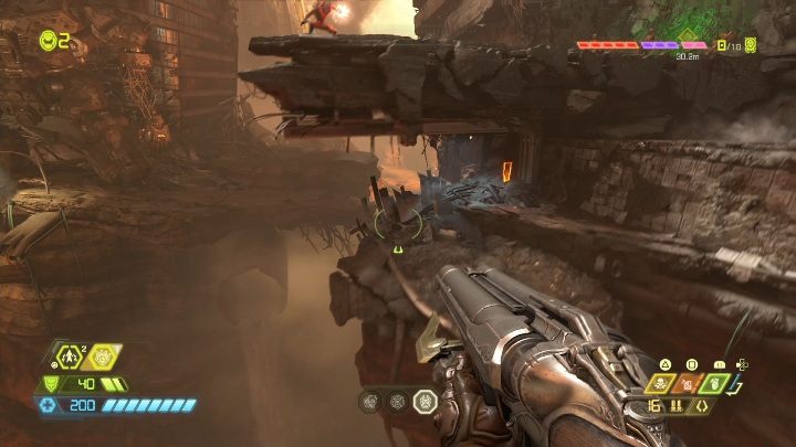Zaraz po rozpoczęciu nowego etapu gry musisz wskoczyć na zniszczony wagon, a z niego bezpośrednio na poniszczony budynek - Doom Eternal: Supergniazdo juchy | Mapa sekretów, znajdźki - Doom Eternal - poradnik do gry
