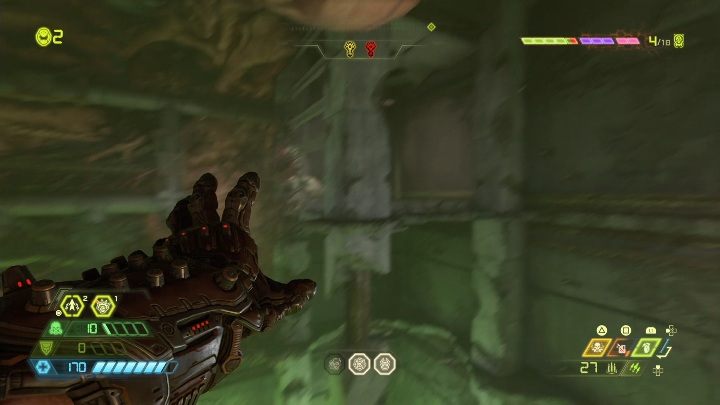 Aby zdobyć ten sekret musisz wskoczyć na półkę skalną, koło której znajduje się stara winda - Doom Eternal: Supergniazdo juchy | Mapa sekretów, znajdźki - Doom Eternal - poradnik do gry