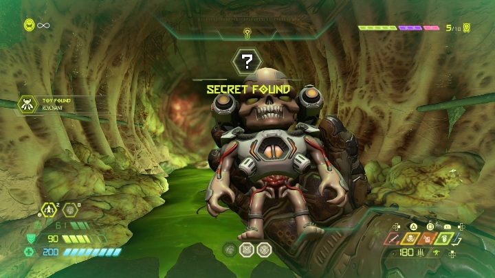 Kolejną figurkę znajdziesz w małym korytarzu, zaraz obok trującego wodospadu - Doom Eternal: Supergniazdo juchy | Mapa sekretów, znajdźki - Doom Eternal - poradnik do gry