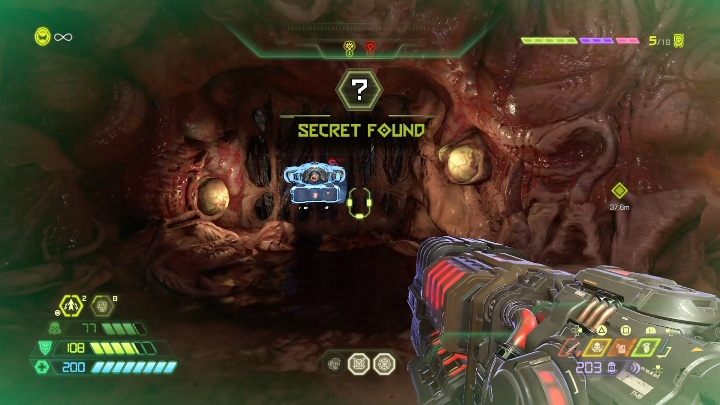 Podróżując na prawo, od punktu fabularnego, dotrzesz do wąskiego korytarza - Doom Eternal: Supergniazdo juchy | Mapa sekretów, znajdźki - Doom Eternal - poradnik do gry