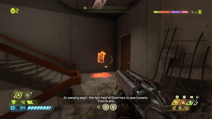 Po przeskoczeniu do kolejnego budynku udaj się w lewo i zniszcz ścianę, która prowadzi do klatki schodowej - Doom Eternal: Kompleks Arc | Mapa sekretów, znajdźki - Doom Eternal - poradnik do gry