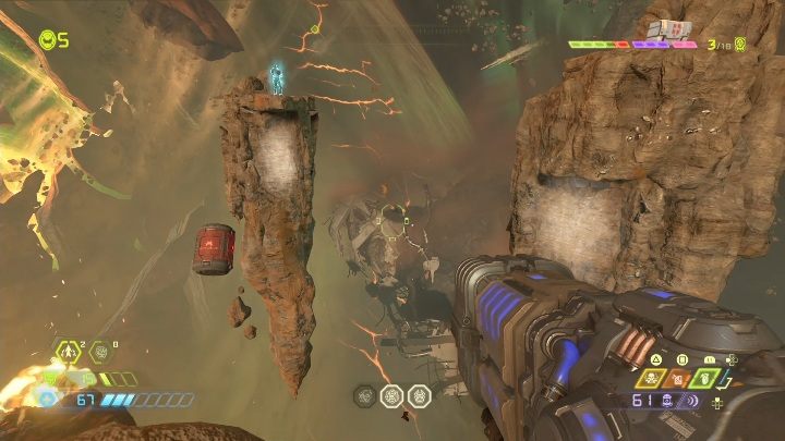 Aby zdobyć ten skarb musisz wykonać perfekcyjne skoki pomiędzy kilkoma lewitującymi skałami - Doom Eternal: Jądro Marsa | Mapa sekretów, znajdźki - Doom Eternal - poradnik do gry