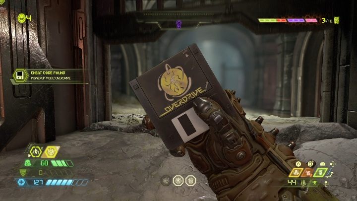 Aby zdobyć dyskietkę z kodem musisz wejść po schodach, a potem rozbić ścianę - Doom Eternal: Taras Nabad | Mapa sekretów, znajdźki - Doom Eternal - poradnik do gry