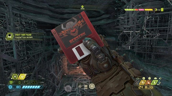 Aby dostać się do tej dyskietki musisz rozbić naruszoną ścianę i wskoczyć w małą dziurę w budowli - Doom Eternal: Urdak | Mapa sekretów, znajdźki - Doom Eternal - poradnik do gry