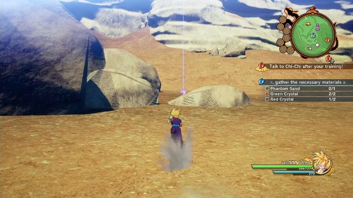 Aby zdobyć phantom Sand musisz udać się do Olive Vilage, a tam dotrzeć do miejsca oznaczonego na mapie - Odnowienie Komnaty Ducha i Czasu | Dragon Ball Z Kakarot - misja poboczna - Dragon Ball Z Kakarot - poradnik do gry