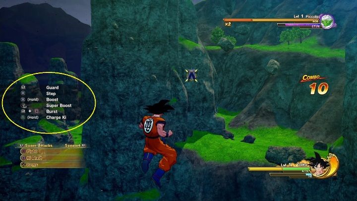 W lewej części ekranu znajdziesz jednak dokładny opis sterowania, który pomoże Ci w trakcie walki - System walki w Dragon Ball Z Kakarot - Dragon Ball Z Kakarot - poradnik do gry