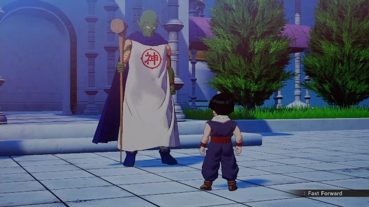 Na miejscu porozmawiaj z Kami, który czeka na Ciebie przed budynkiem - Tajemnica brakującego ogona | Dragon Ball Z Kakarot - misja poboczna - Dragon Ball Z Kakarot - poradnik do gry