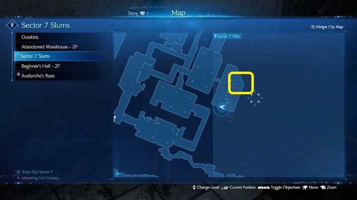 Na powyższym obrazku oznaczyliśmy miejsce, w którym znajdziecie szóstą ulotkę (The Happy Turtle Newsletter 6) - Final Fantasy VII Remake Intermission: The Happy Envoy - solucja, opis przejścia - Final Fantasy VII Remake - poradnik do gry