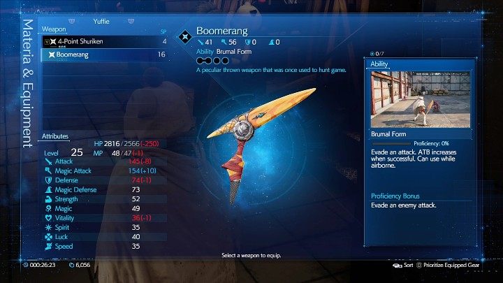 Boomerang ma o jedno miejsce na Materię więcej, niż podstawowa broń Yuffie (4-Point Shuriken) i zapewnia bonus do Magic Attack, jednak wyrządza mniejsze obrażenia fizyczne - Final Fantasy VII Remake Intermission: Boomerang, broń Yuffie - jak zdobyć? - Final Fantasy VII Remake - poradnik do gry