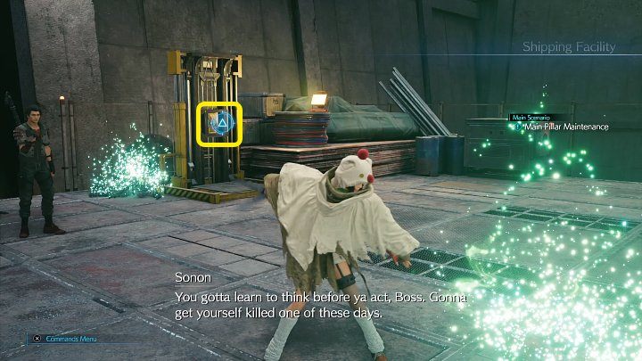 Pokonajcie dwóch kolejnych strażników i rzućcie shurikenem w przełącznik, aby zatrzymać kolejny przenośnik taśmowy - Final Fantasy VII Remake Intermission: After Him - solucja, opis przejścia - Final Fantasy VII Remake - poradnik do gry