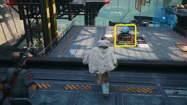 Po walce rzućcie shurikenem w przełącznik zaznaczony na powyższym obrazku, a następnie przejdźcie po żółtych drabinkach na platformę obok - Final Fantasy VII Remake Intermission: After Him - solucja, opis przejścia - Final Fantasy VII Remake - poradnik do gry