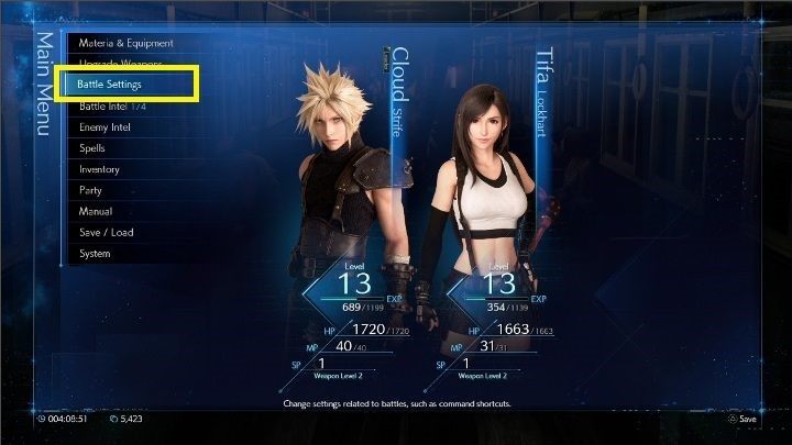 Zacznijmy od wejścia w menu, znajdziesz tam opcję Battle Setting - Final Fantasy VII Remake: Skróty w walce - jak ustawić ataki? - Final Fantasy VII Remake - poradnik do gry