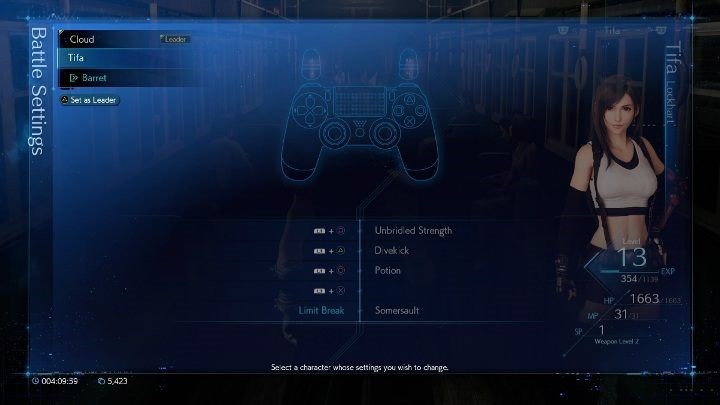 Kolejna czynność to wybranie postaci, którą chcesz dostosować - Final Fantasy VII Remake: Skróty w walce - jak ustawić ataki? - Final Fantasy VII Remake - poradnik do gry