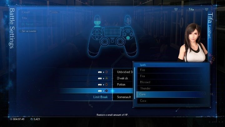 Wybierasz z całego menu interakcji - umiejętności, zaklęć, przedmiotów i Limit Breaks - Final Fantasy VII Remake: Skróty w walce - jak ustawić ataki? - Final Fantasy VII Remake - poradnik do gry