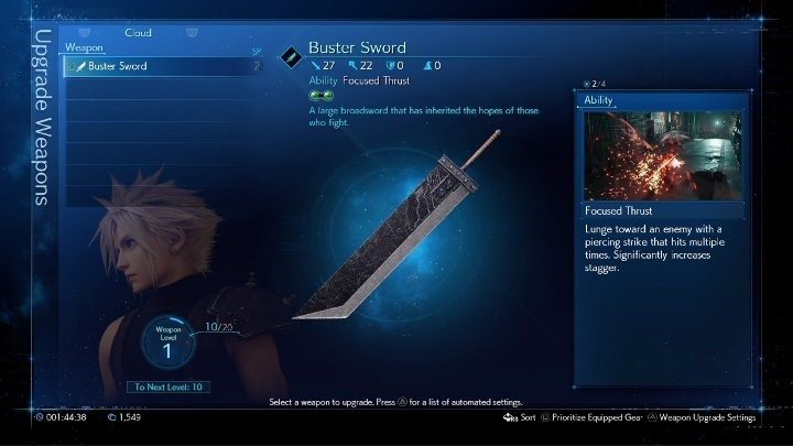 Dzięki rozwijaniu broni zwiększysz nie tylko jej siłę, ale także sprawność ataków - Final Fantasy VII Remake: Umiejętności broni - zdobywanie; SP, jak wybrać - Final Fantasy VII Remake - poradnik do gry