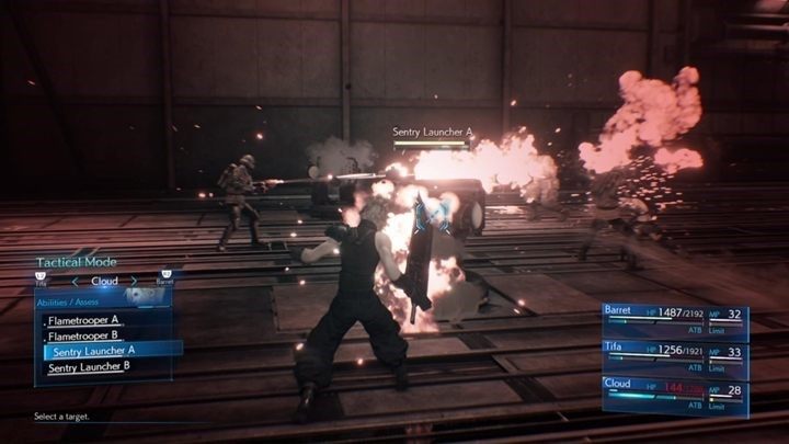 Kawałek dalej dotrzesz do obszaru bronionego przez wieżyczki i flametroppery - Final Fantasy VII Remake: Dogged Pursuit - solucja - Final Fantasy VII Remake - poradnik do gry
