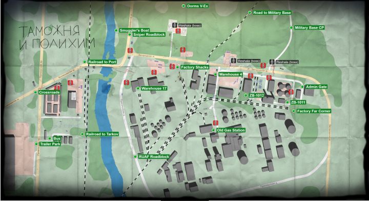 Zielone punkty na powyższej mapie oznaczają wszystkie punkty ucieczki na mapie Customs w Escape from Tarkov - Jak i gdzie znaleźć punkty wyjścia w Escape from Tarkov? - Escape from Tarkov - poradnik do gry