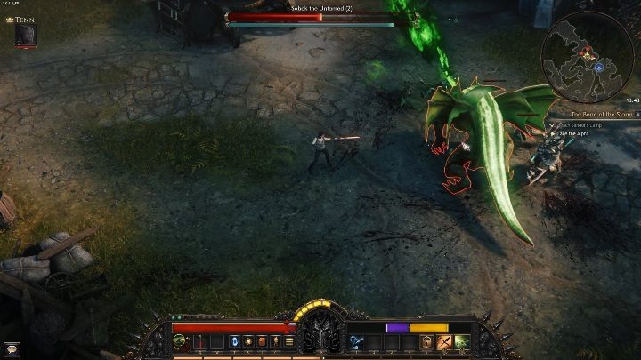 Specjalnym atakiem potwora jest zianie zielonym ogniem - Sobok the Untamed | Boss w grze Wolcen - Wolcen Lords of Mayhem - poradnik do gry
